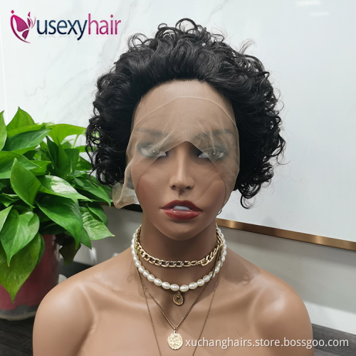 Pixie Cut Wig Short Curly 13x1 Transparent Frontal Lace Human Hair Wig Perruques Naturel Cheveux Humain Pxie Lace Front Wig